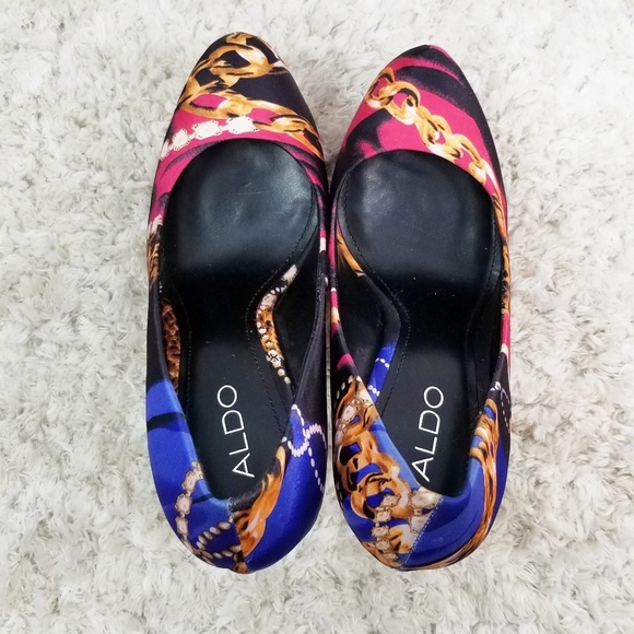 PRICED JUST RIGHT! Aldo Pumps Jewelry Mixed Print Platform Heels Sz 37 (US 6.5) - Picture 5 of 12
